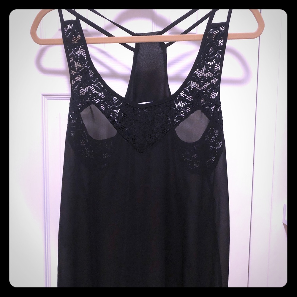 Sexy Lace Detail Black Tank Top